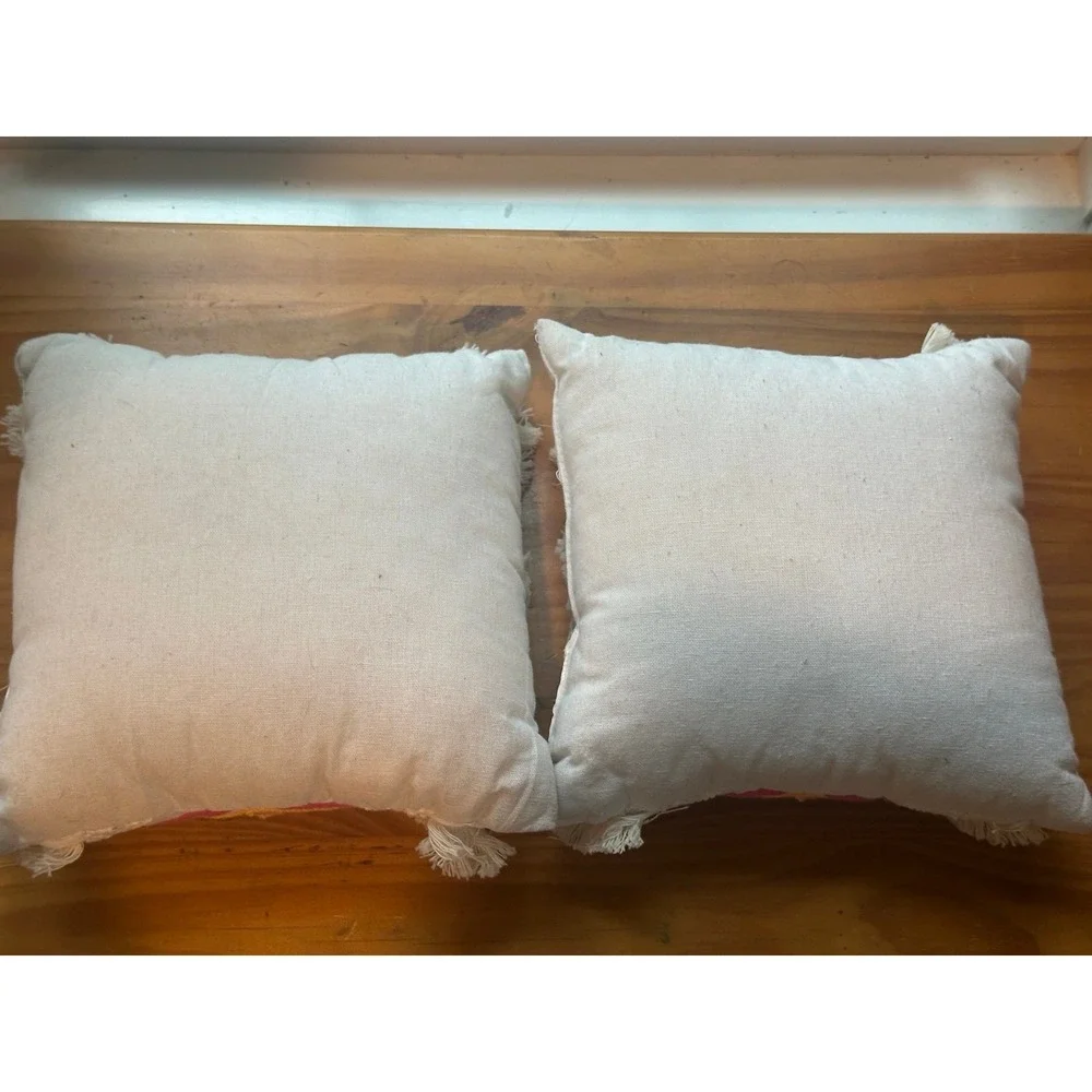 2 Boho Embroidered Pillows Fringe 7